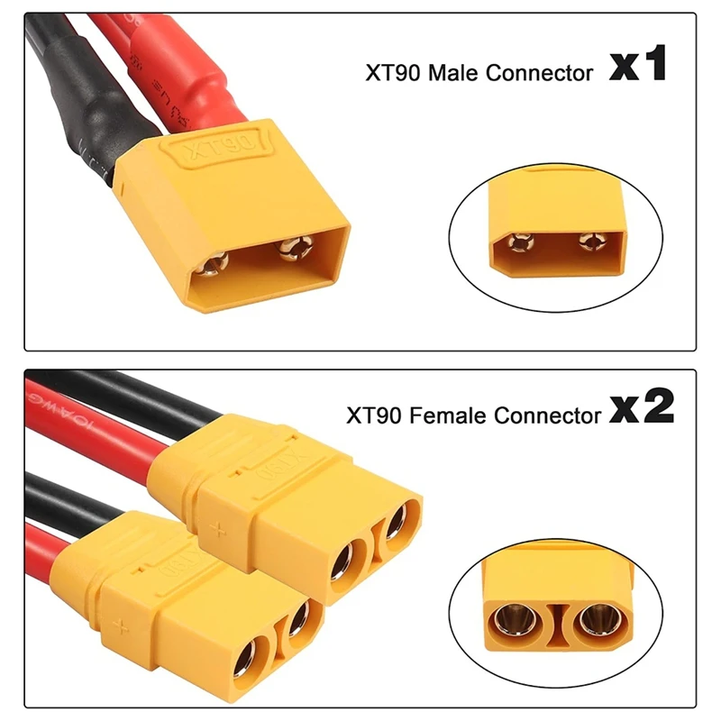 XT90 Parallel Y Splitter Cable,10AWG 1-to-2 XT90 Connector Extension Cord for RC LiPo Battery Quadcopter Multirotor  -Miuai】