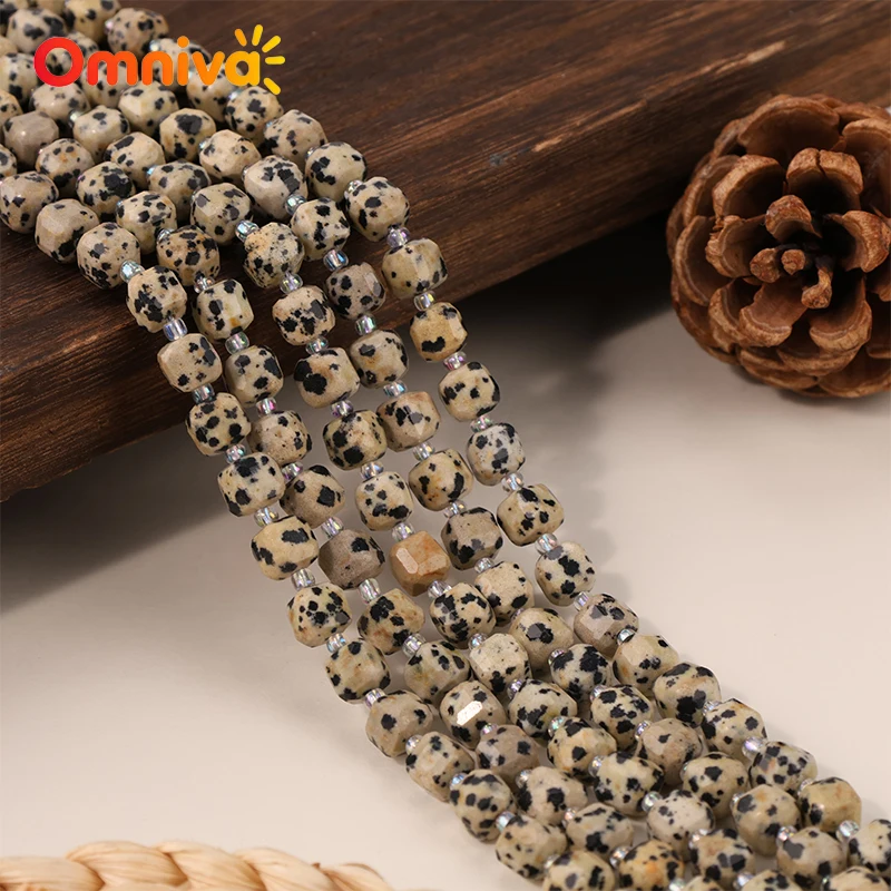Faceted Natural stone spotted stone Handmade beads DIY Woman Accessories anklet charm Bracelets For Making 15 '' Strand 6/8/10MM