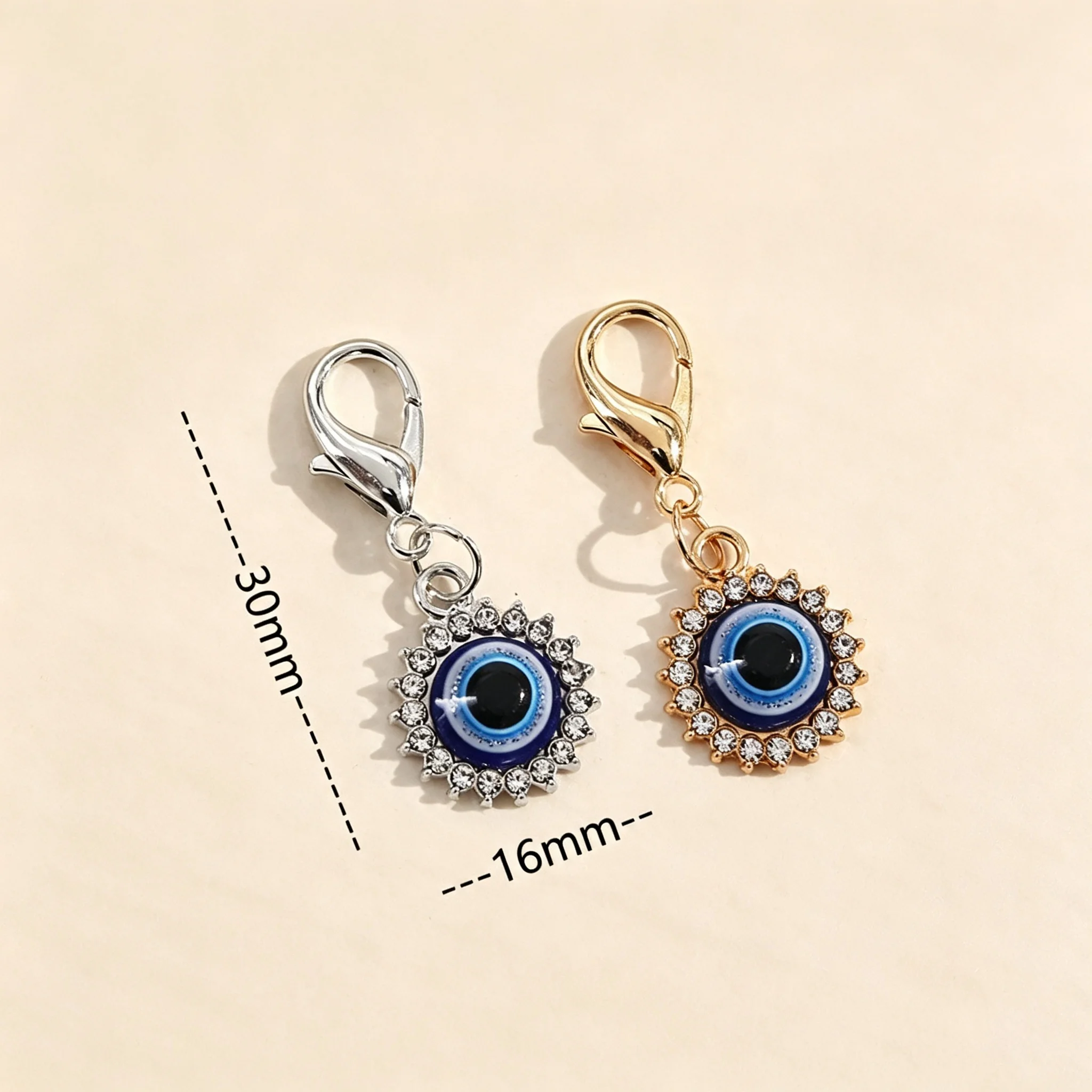 Evil Eye Charm, Karabinerverschluss-Anhänger, Legierung, Strass, Vintage-Taschenornament, Unisex-Rucksackzubehör, Geburtstags- und Weihnachtsgeschenk – Detail 4
