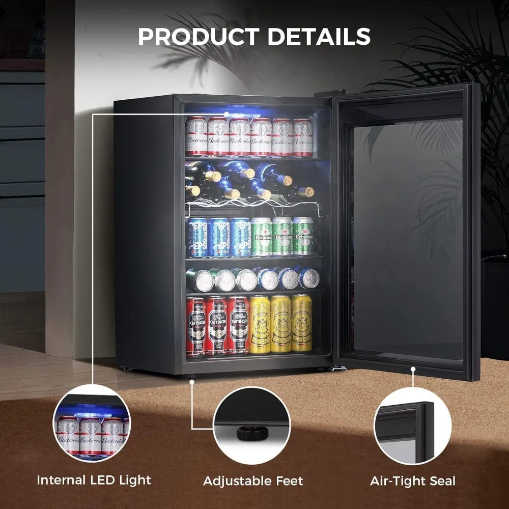 Refrigerador de geladeira de bebidas de 4,5 pés cúbicos, porta de vidro de mini geladeira de 145 latas, display digital de temperatura para refrigerante, cerveja ou vinho