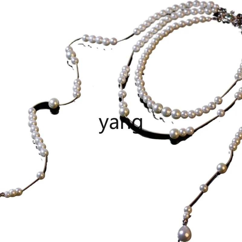 

Yjq autumn and winter long pearl multi-layer fringed necklace niche high-end asymmetrical sweater chain neck chain