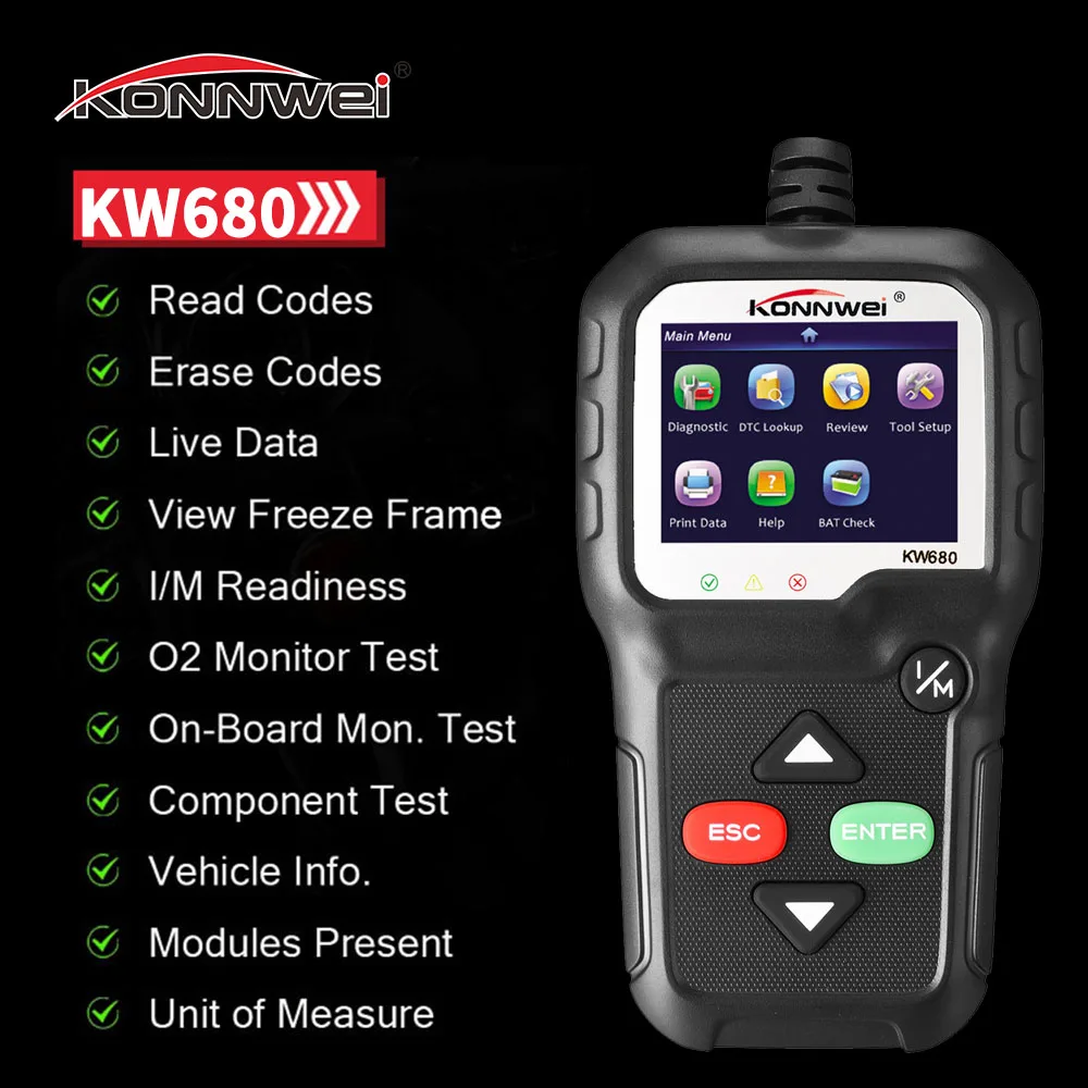 

KONNWEI KW680 OBD2 Car Fault Diagnosis Instrument Scanner Trip Computer Car OBD Scanner Automatic Diagnostic Tool Ru Portuguese