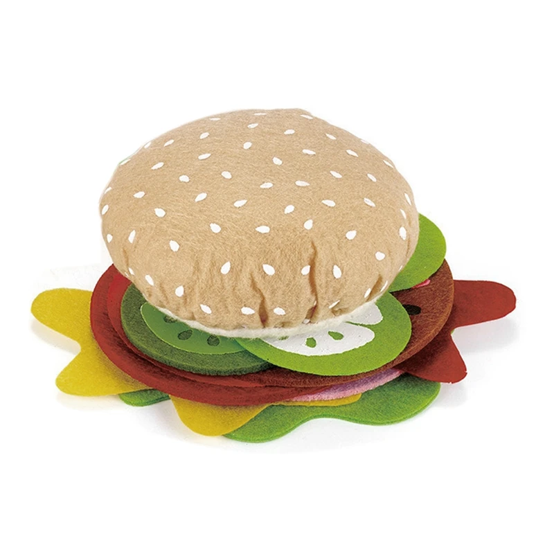 10PCS DIY Felt Cloth Burger Toy Soft Hamburger Kitchen Food Toy Set For Pretend Play Kitchen Felt Toys Gifts