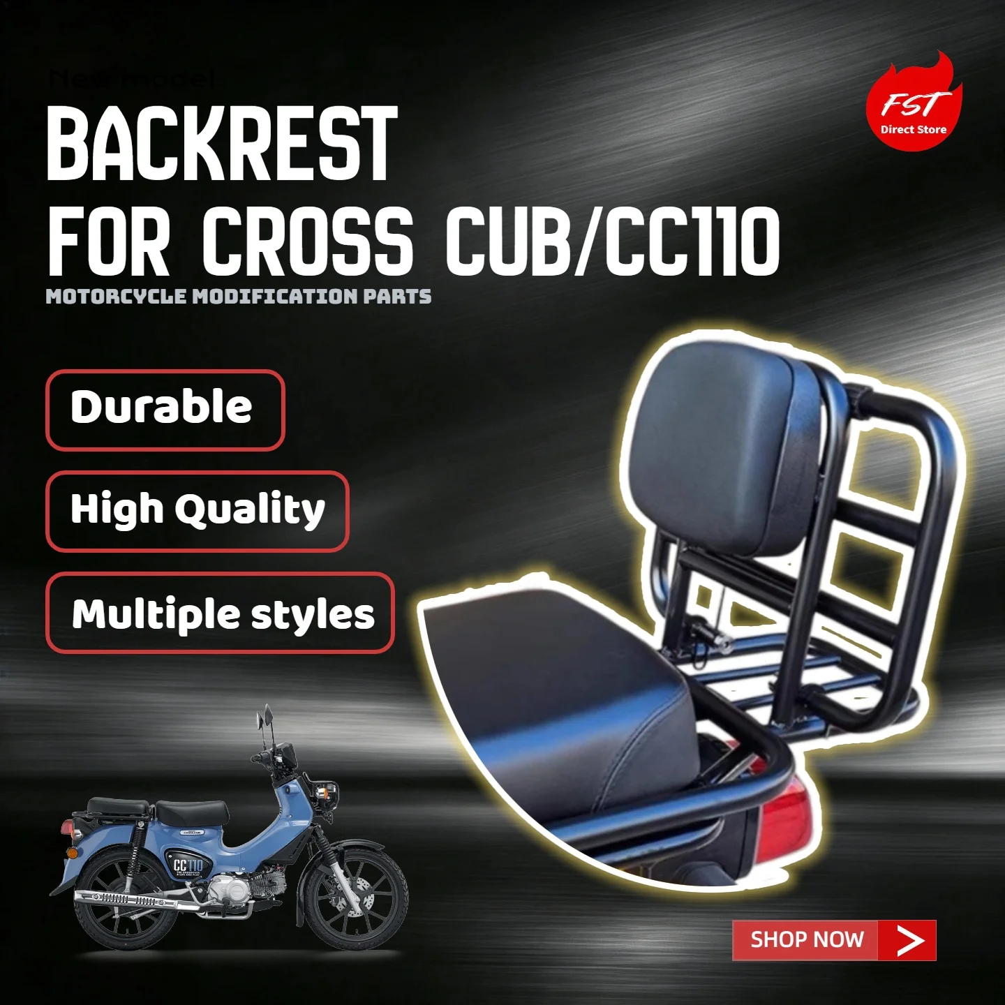 For Honda CC110 Cub Integrated Rear Backrest Foldable Bent Tube Luggage Rack Passenger Modification Accessories