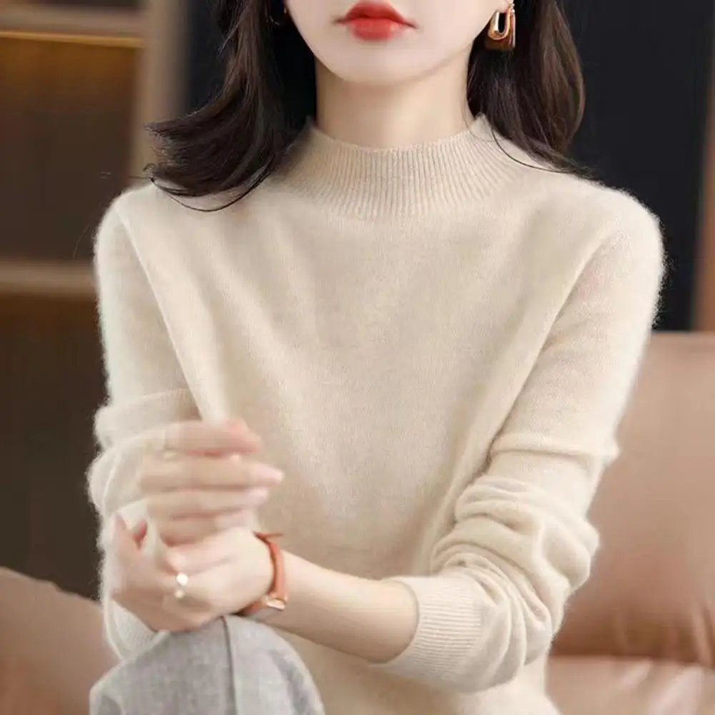 

Women Viscose Knit Sweater Soft Stretchy Women's Long Sleeve Pullover Sweater with Mid Collar for Daily Wear Knitted for Comfort