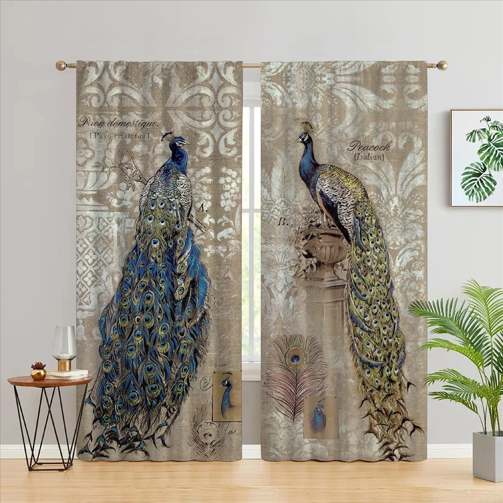 3D Print Vintage Peacock with Flowers Butterfly Blackout Thermal Insulated Curtains Bedroom Living Room Window Curtains