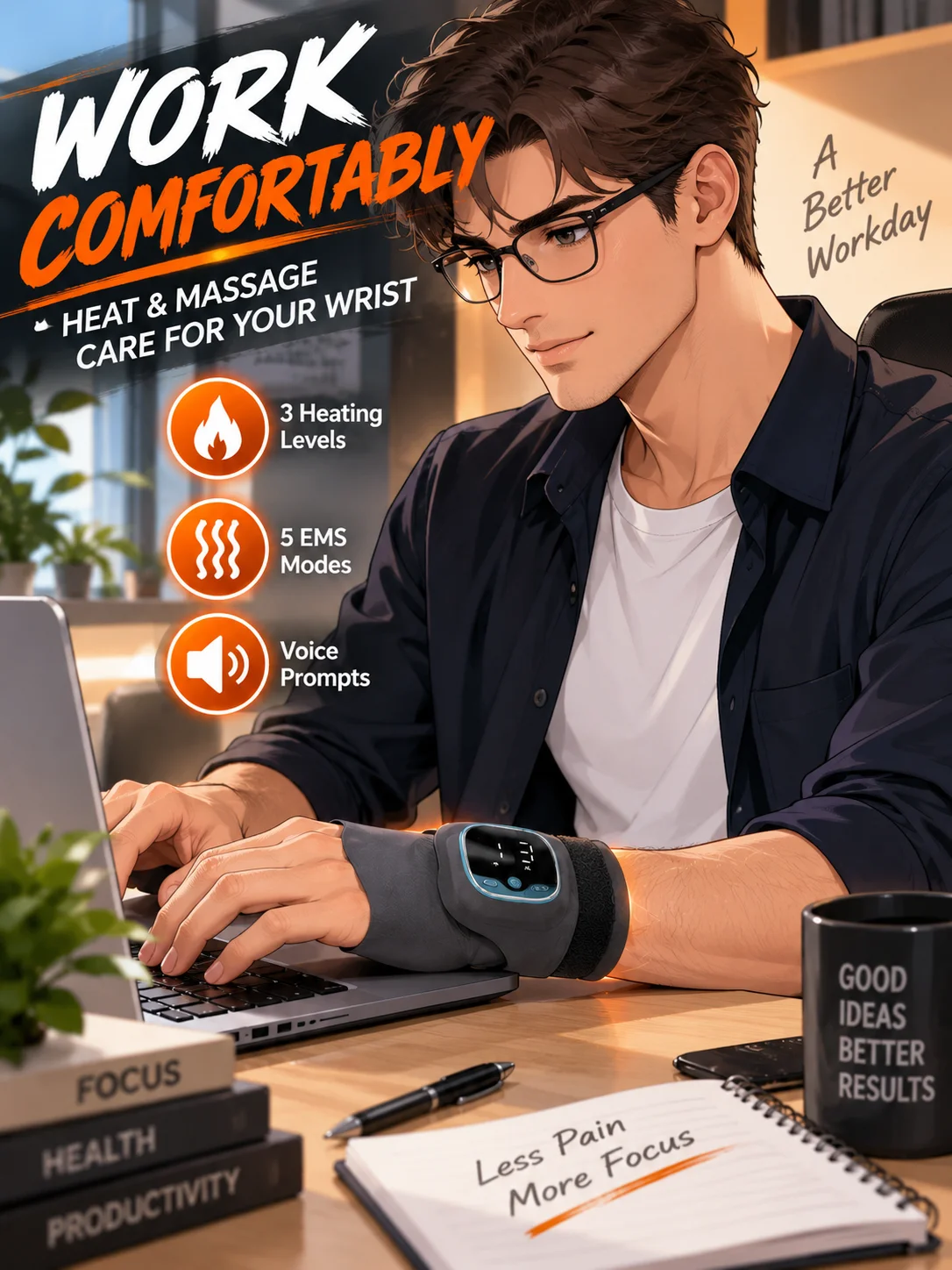 Pulse Massager Electric EMS Low Frequency Wrist Massager Carpal Tunnel Wrist Brace Tens Unit Muscle Stimulator