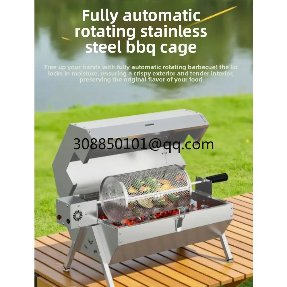 Electric rotary barbecue grill for home use, roasted chicken, lamb skewers, charcoal with lid, braised lamb legs, small outdoor,
