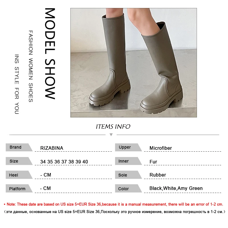 RIZABINA Size 34-40 Women Knee Boots 2023 Winter Warm Fashion Platform Heels Shoes Woman Warm Fur Long Boot Office Lady Footwear