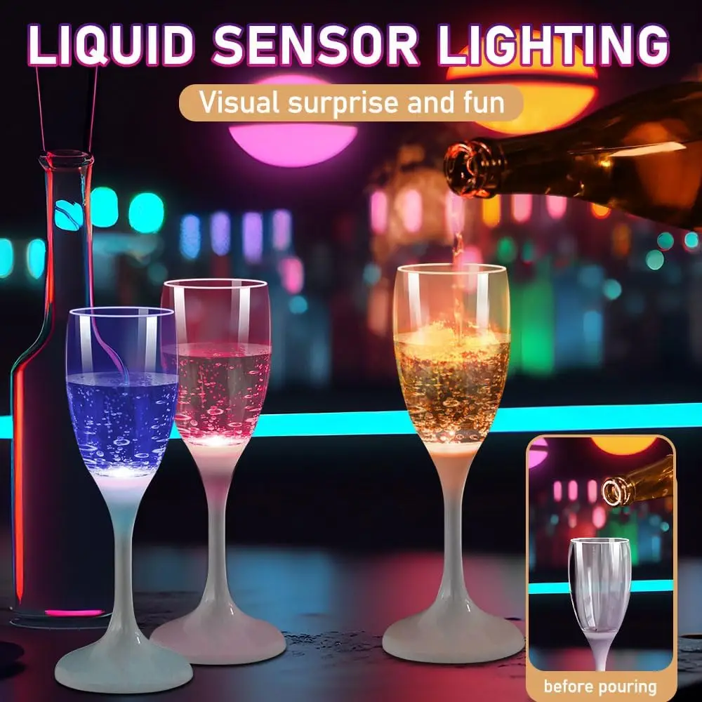 LED Light Up Cups Wine Champagne Flutes Set of 6 Party Favors Drinking Glasses Glow in the Dark Party Glowing Cups Christmas