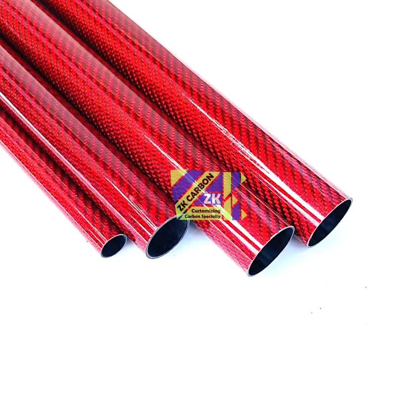 2pcs/lot 500mm Red Colored Carbon Fiber Tube OD 5-30mm For RC Airplane Parts Glossy Twill Carbon Tube 3K Material