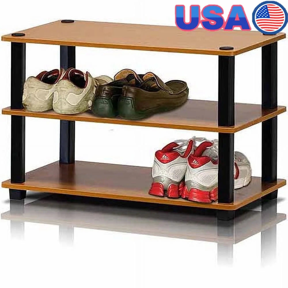 

3-уровневая полка для обуви без инструментов, портативный штабелируемый органайзер для хранения, простая сборка, прочное дерево и ПВХ для домашнего использования