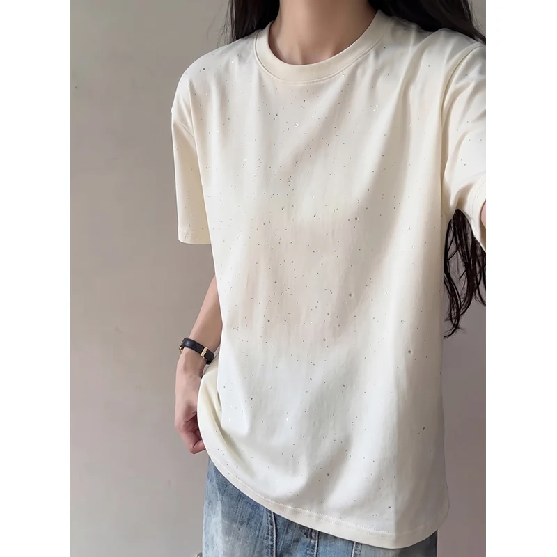 2026 Summer Men's Fashion Casual Loose Pure Cotton Star-Dots Embroidered Short-Sleeved T-Shirt - Suitable for Both Men and Women