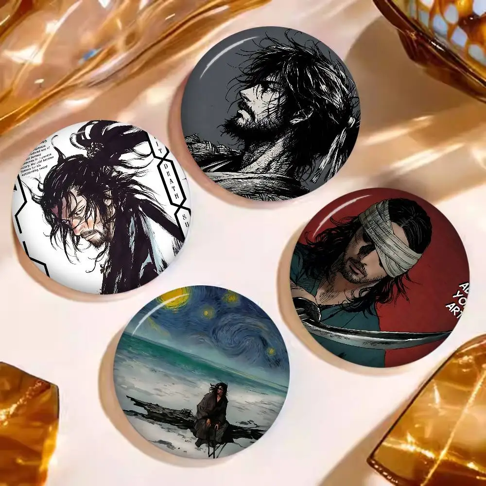 Japanese Samurai Miyamoto Musashi 58mm Cute Anime Figure Icon Badge Handmade Tinplate Brooch for Backpack Clothes Chest Ornament