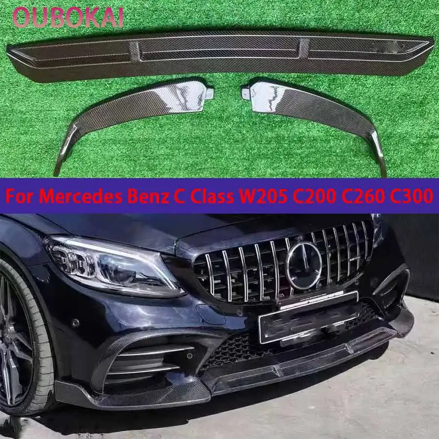 For Mercedes Benz C Class W205 C200 C260 C300 2018-2021 Carbon Fiber Car Front Bumper Lip Front lip Front Chin Spoiler Body Ki