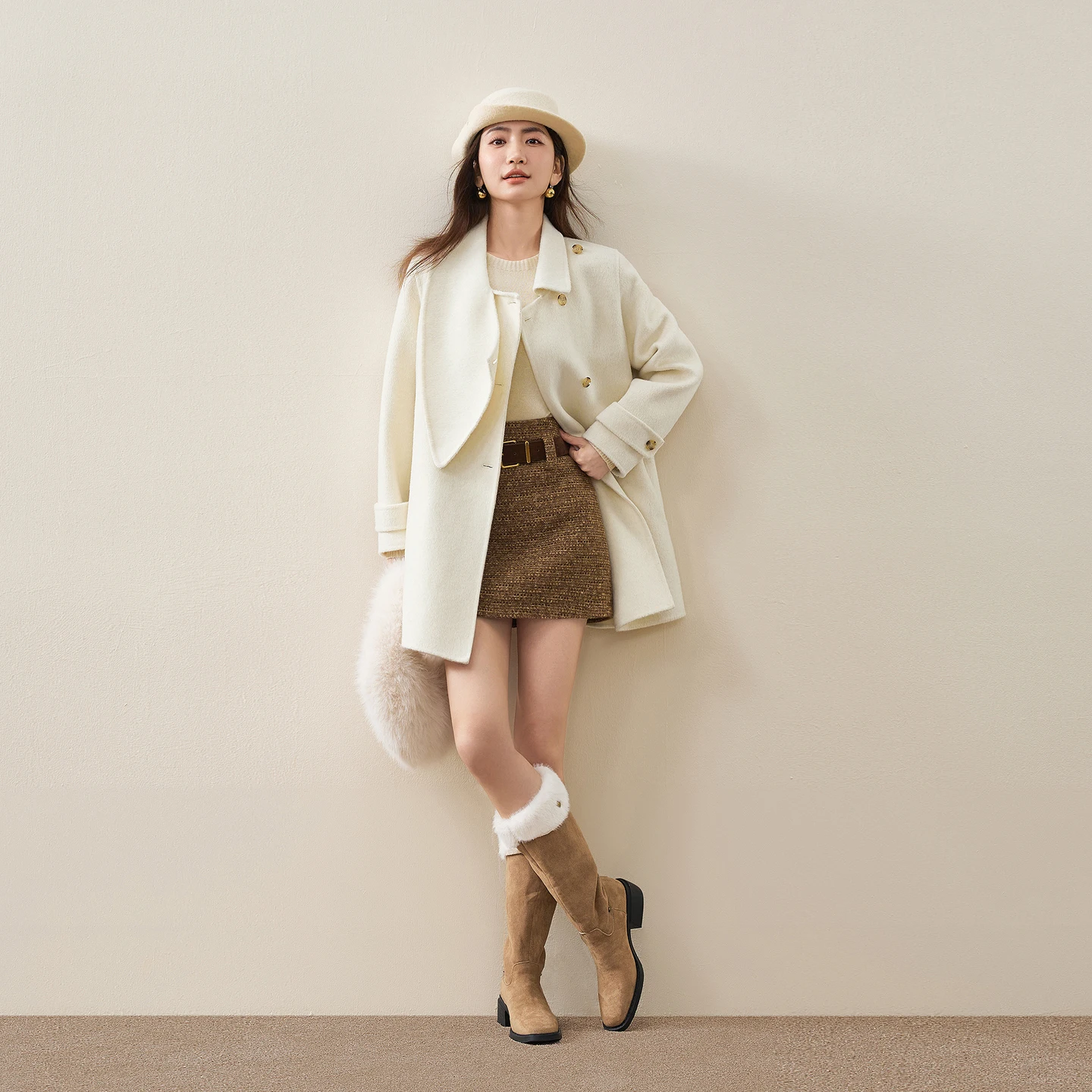 SENTUBILA Winter Wool Blend Coat Women 2026 Wrap Lapel Double‑Faced Woolen Overcoat Elegant Detachable‑Belt Outerwear W64OC7618