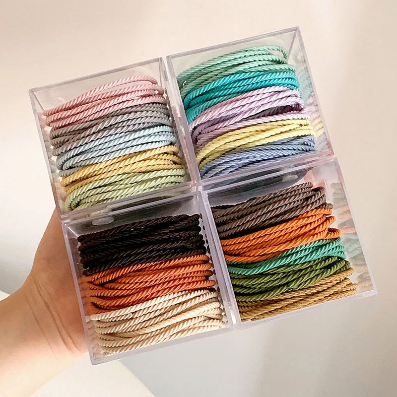 50pcs/lot Elastic Hair Band Girls High Elasticity Hair Rubber Band Elegant Solid Color Boxed Hair Ties Children Hair Accessories