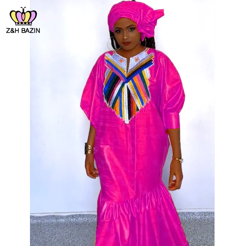 Original Basin Dresses For Women African Traditional Wedding Clothing Bazin Riche Long Dresses Party Evening Gowns Headcarfs