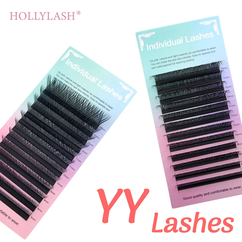 HOLLYLASH YY Lashes Black Natural Thick Eyelashes Extension C/D/CC/DD Curl Soft Double Tip Y Cilios Wholesale