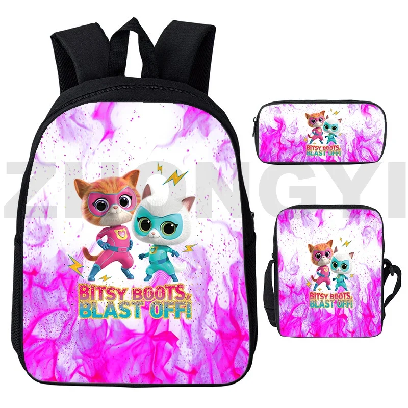 SuperKitties-mochila de viaje 3 en 1 para niños, bolso de viaje, mochila escolar de lona, 3D bolso cruzado de Anime, novedad