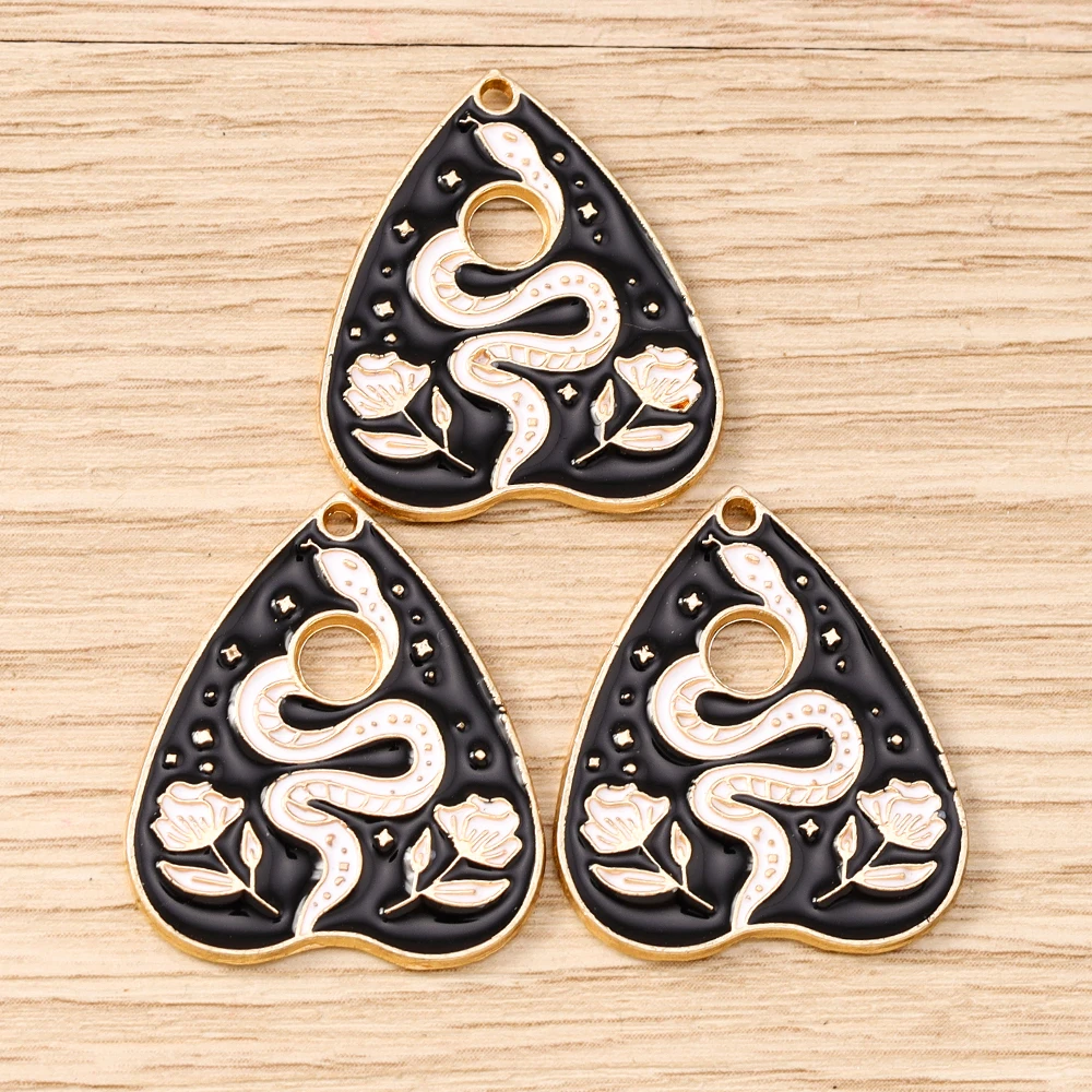 Tusember 10 Stück süße Emaille-Tarot-Karten-Charms für Schmuckherstellung, DIY, Todesschlange, Totenkopf, Herz-Anhänger, Halsketten, Armbänder, Basteln – Detail 12