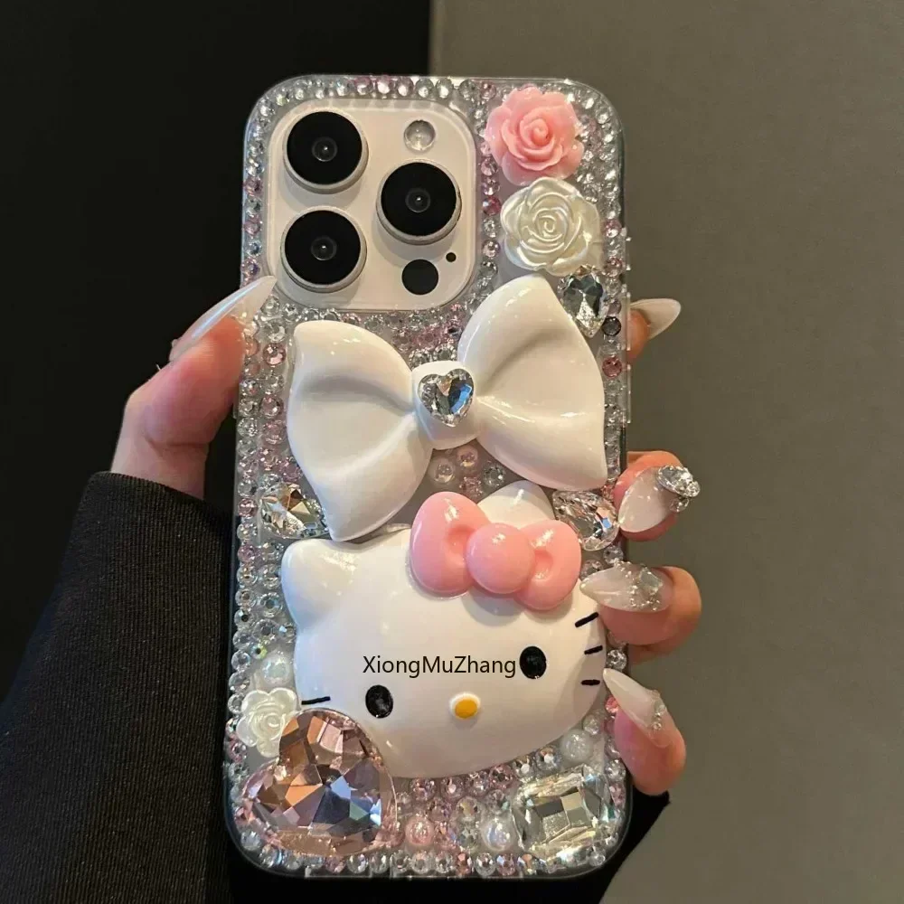 

Sanrio Full Rhinestone Heart Hello Kitty Phone Case for iPhone 15 Pro Max 16 Pro14 Plus 13 Pro 12 Mini 11 Pro Max Custom Cover