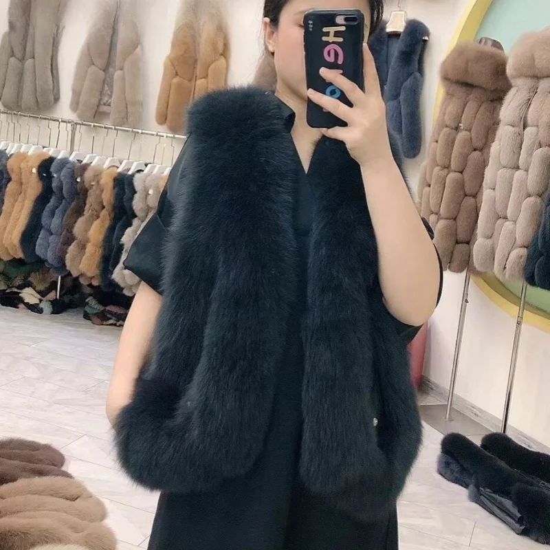 Natural Real Fox Fur Vest Jacket Waistcoat Short sleeveles Vest woman winter warm Natural Fur Coat Real Fur Jacket Fox Fur Coats