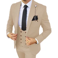 Traje Formal de boda para hombre, esmoquin de 3 piezas para novio, trajes de negocios ajustados, traje de boda para Champán (Blazer + Pantalones + chaleco)