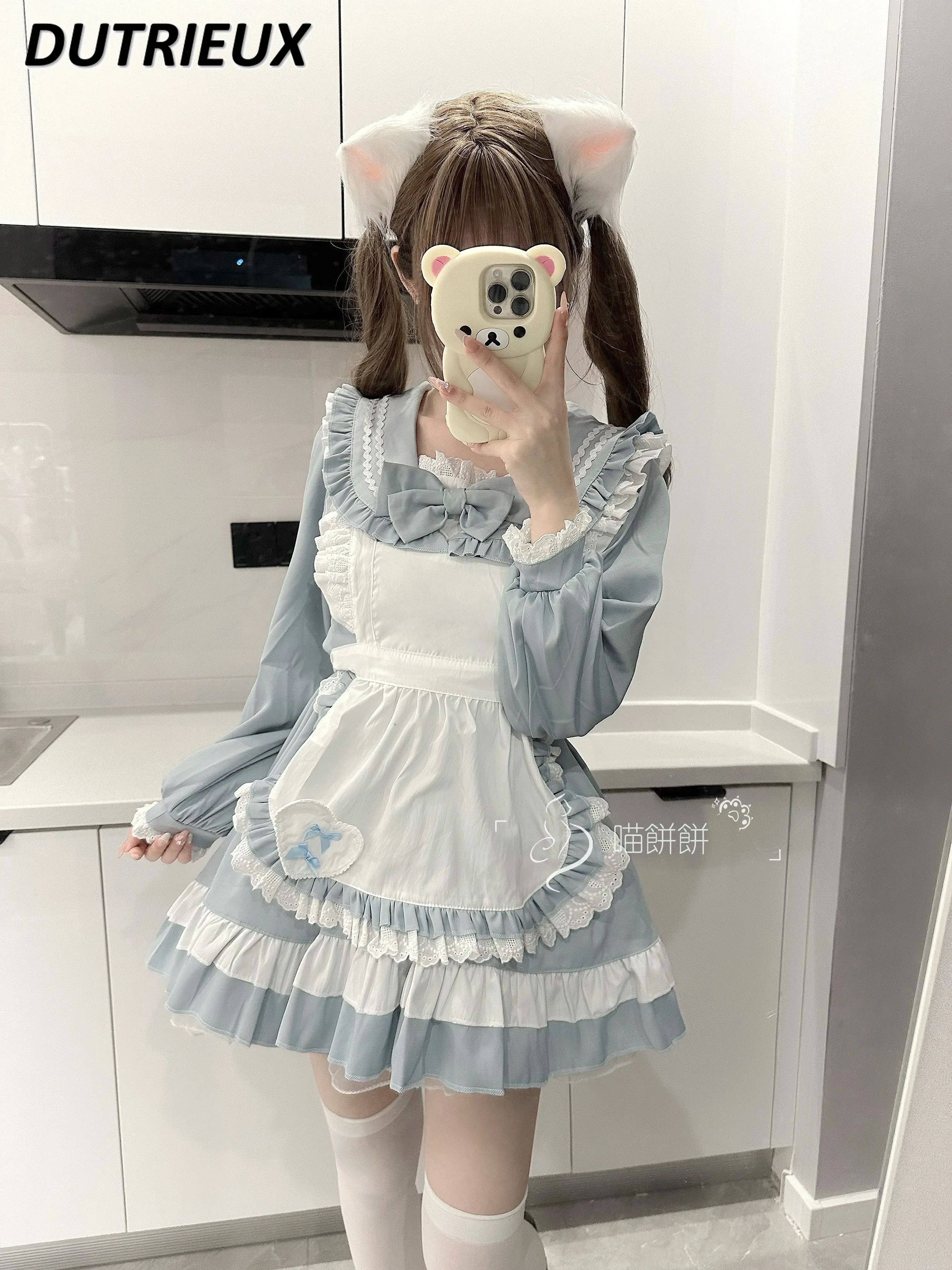 

Japanese Academy Maid Wear Long Sleeve Navy Collar Sailor Wear Dress Daily Color Matching Lolita Slimming Waist Dresses