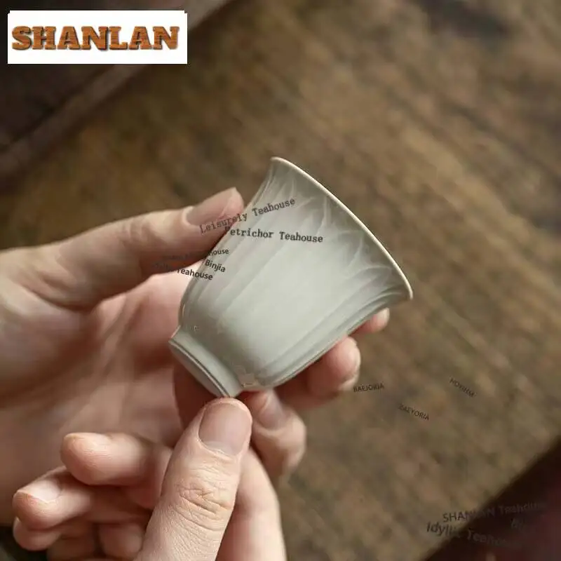 2pc/set Lotus Petal Pattern Master Cup Handmade Ding Kiln White Teacup Chinese Tea Bowl Meditation Cup Teaset Decoration 60ml