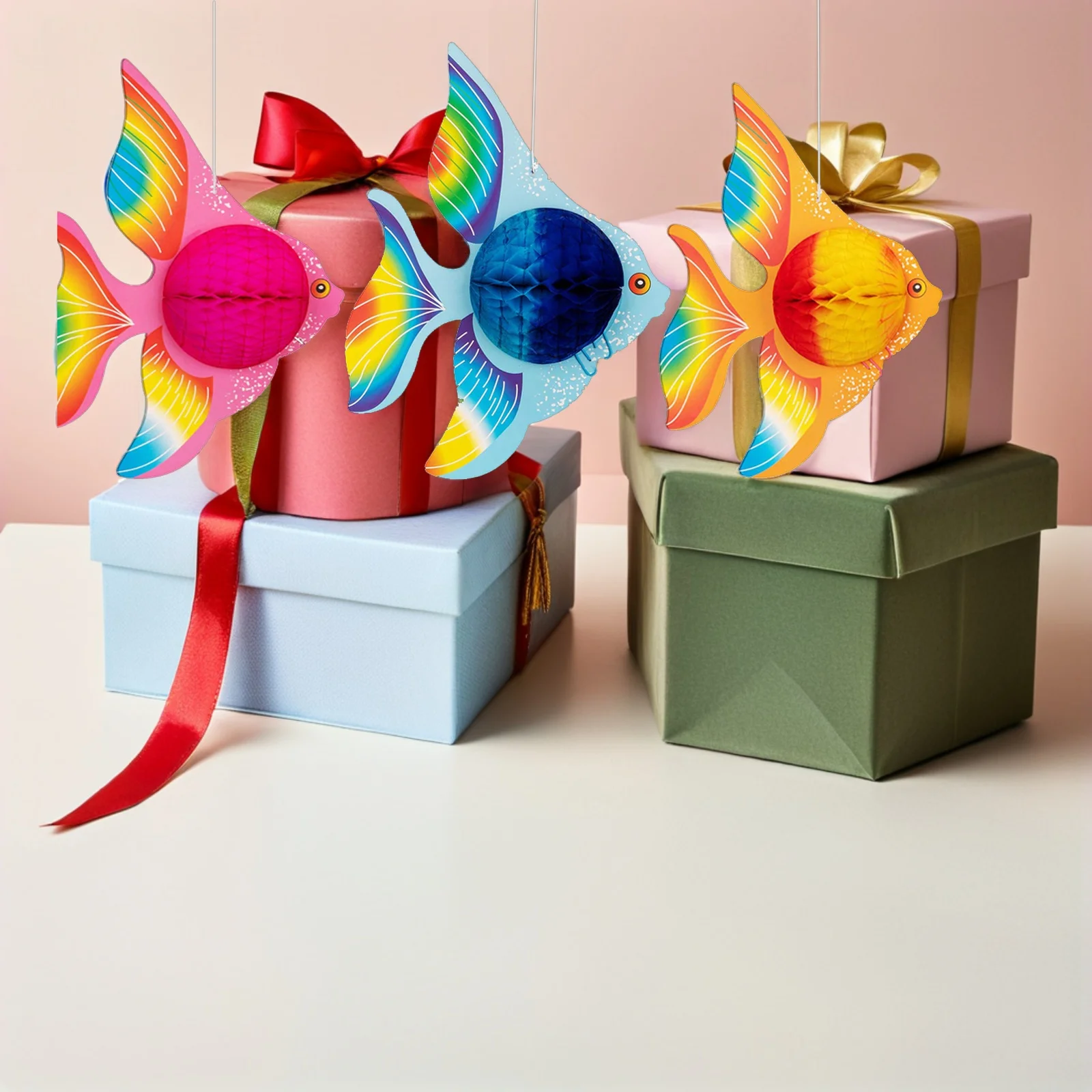 3pcs Colorful Fish Honeycomb Paper Decorations Party Hanging Ornaments Lightweight Festive Atmosphere