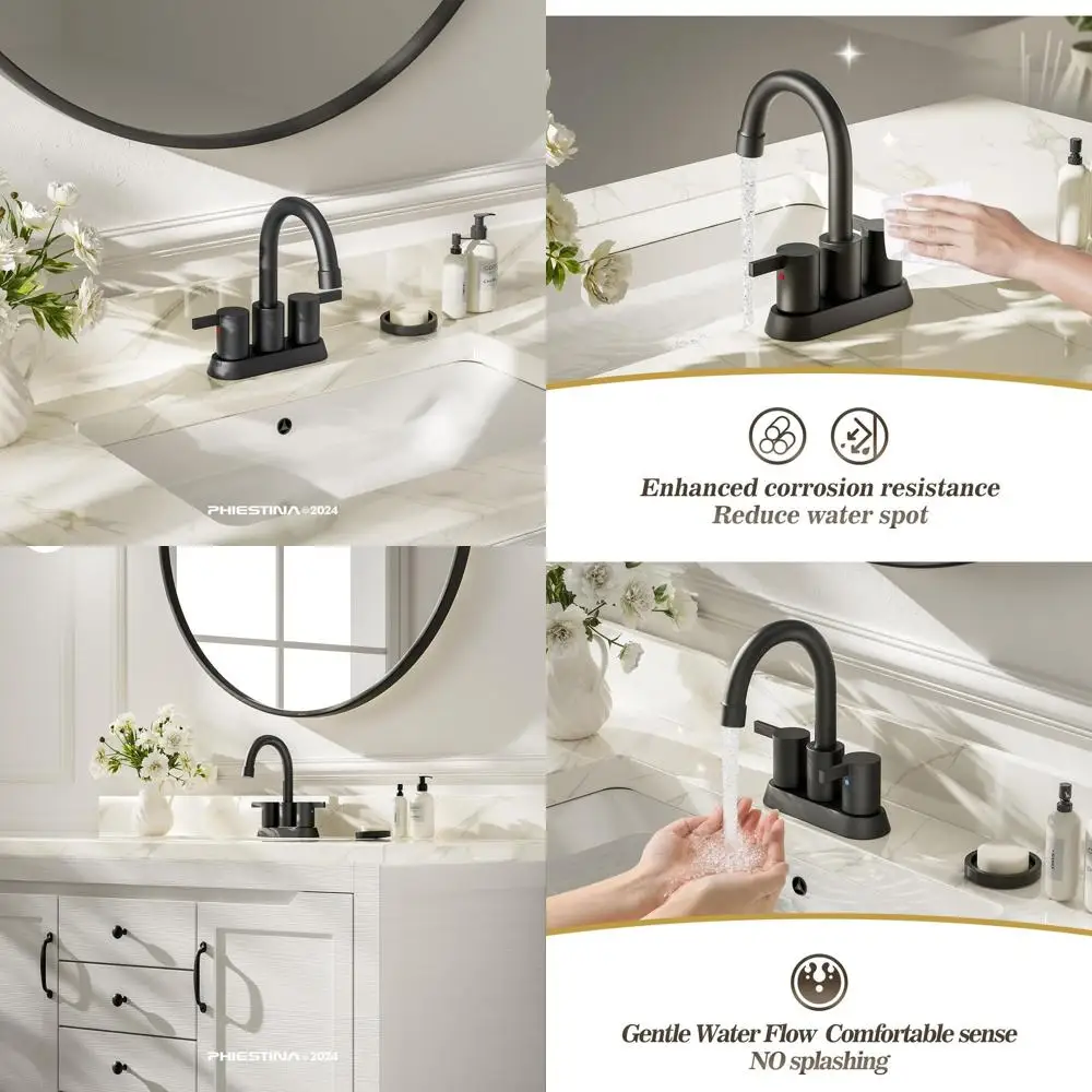 

2-Pack Matte Black 4 Centerset Bathroom Faucet with 360° Swivel Spout, Pop-Up Drain and Water Lines for RV/Vanity Sinks