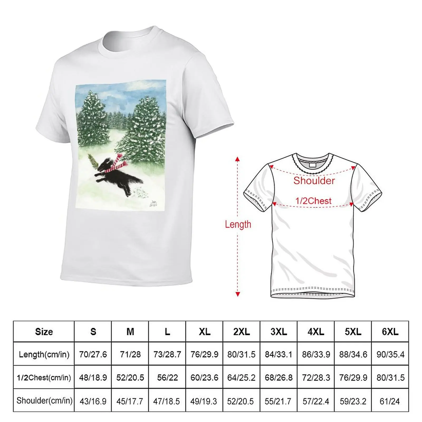 Flat-Coated Retriever Puppy First Christmas Snow T-Shirt Casual Everyday Wear T-Shirt