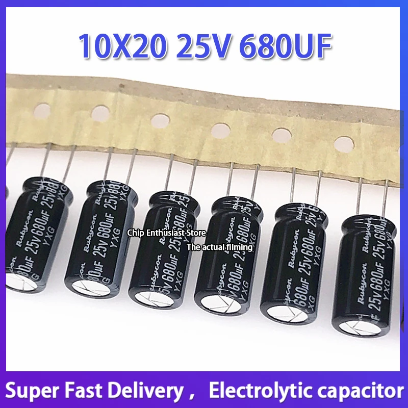 Rubycon 25v 680uf 10*20 imported electrolytic capacitor Ruby capacitor YXG high frequency and long life 10X20 25V 680UF