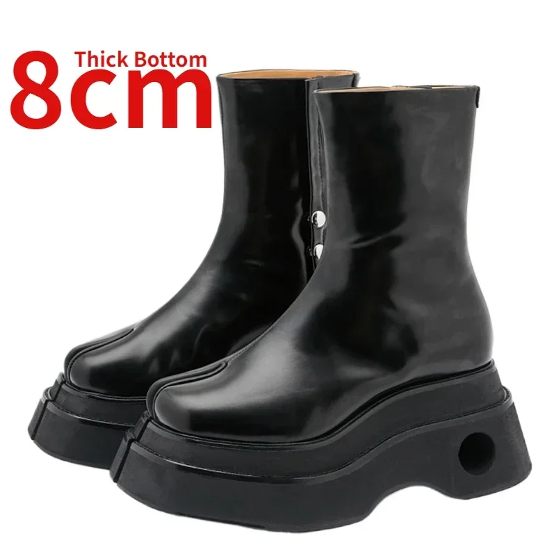 Split-toed Boots Shoes For Women Japan/Korean Original Design Chelsea Short Boots 8cm Ultra-high Thick-soled Horse Trotter Shoes