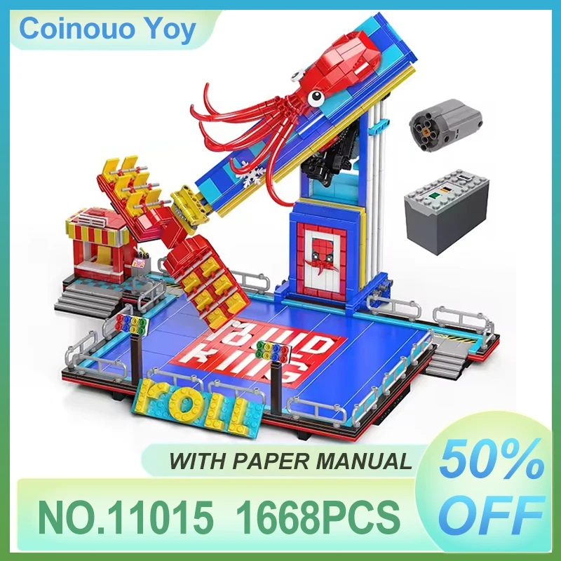 

Парк развлечений, игрушки «сделай сам», моторизованная вращающаяся форма для езды King 11015, строительный блок в сборе, американские горки, кирпич, детский рождественский подарок