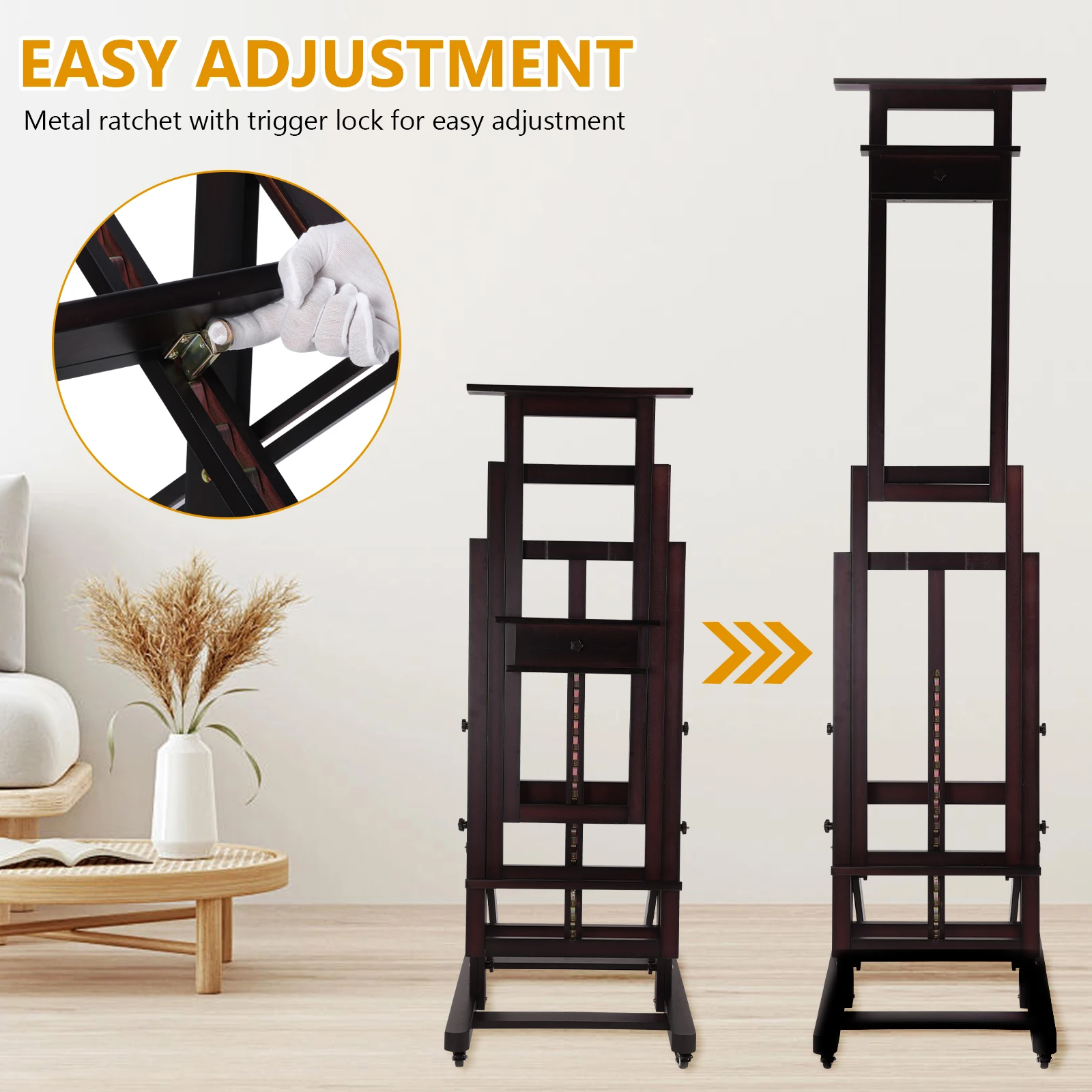 

Мольберт-тренога Studio H-Frame, усиленный, передвижной, с регулировкой наклона, для взрослых, подходит для холстов до 78,7 дюймов