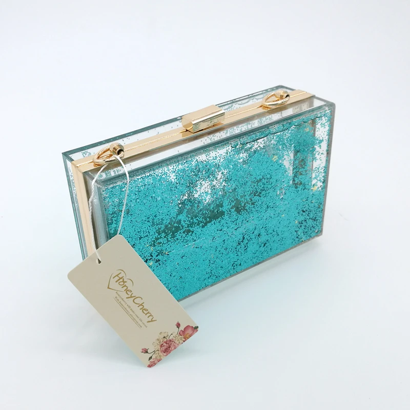 The New Rectangular Double Liquid Acrylic Quicksand Single Shoulder Bag Hand Bag Handbag Mini Wallet Clutch