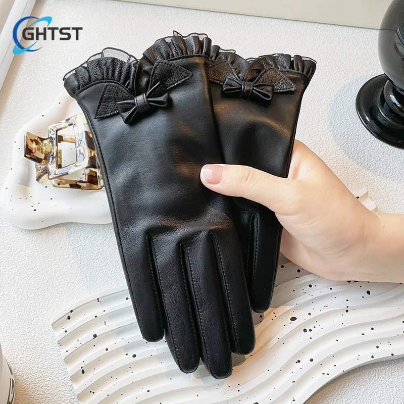 Nieuwe Kant Vlinder Dameshandschoenen Lamsleer Rijhandschoenen Rijden Herfst Winddicht Winter Warme Comfortabele Handschoenen