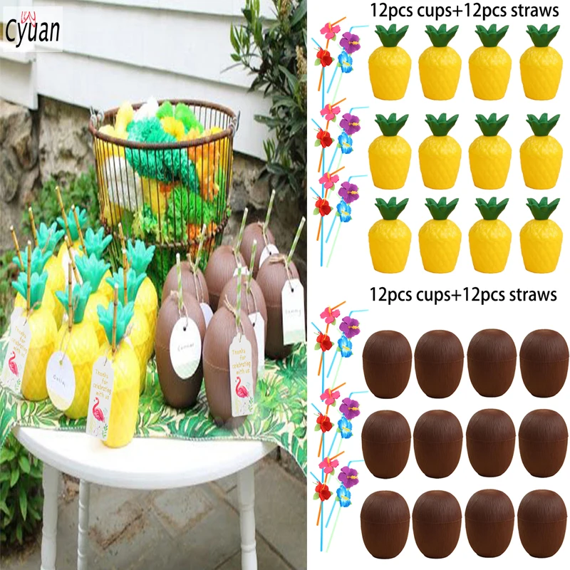 

Hawaiian Party Cups With Flower Shape Straw Hawaiian Summer Theme Party Supplies Flamingo Theme Luau Tropical Party Decoration