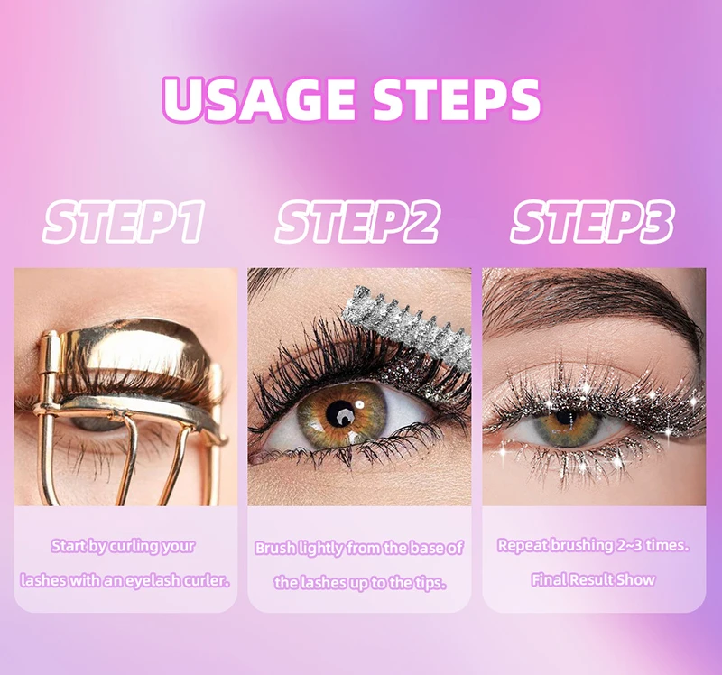 Diamond Mascara Violet Glitter Lash Mascara Thick Shiny Eyelash Curling Extension trucco Waterproof Fast Dry paillettes Eye Black