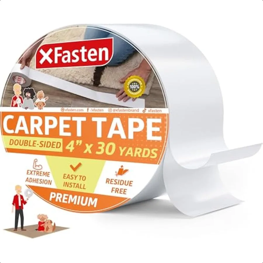 

Double Sided Carpet Tape for Area Rugs 4 Inch x 30 Yards ResidueFree Heavy Duty Rug Tape Gripper for Hardwood Floors Laminate T