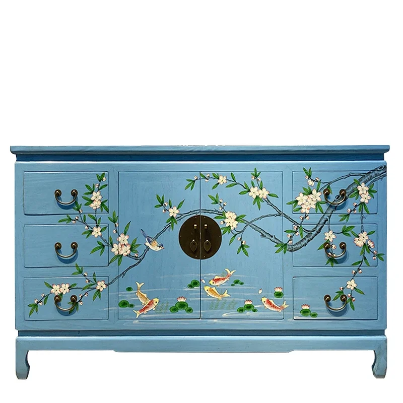 

New Chinese-style side cabinet, household kitchen cupboard, painted locker, living room entrance shoe , solid wood short