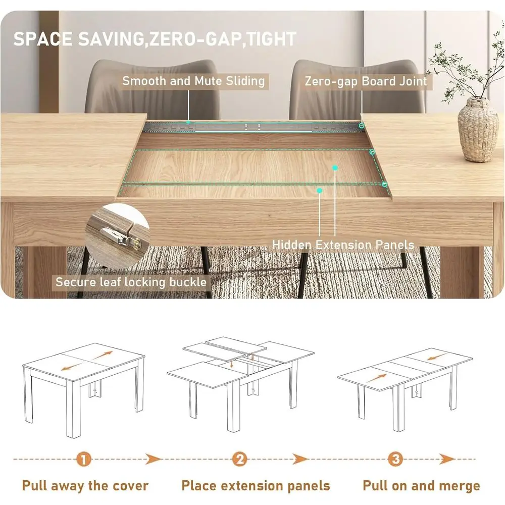 طاولة خشبية حديثة قابلة للتوسيع 59-86، مقاعد 6-10، مثالية للمساحات والتجمعات الصغيرة #3