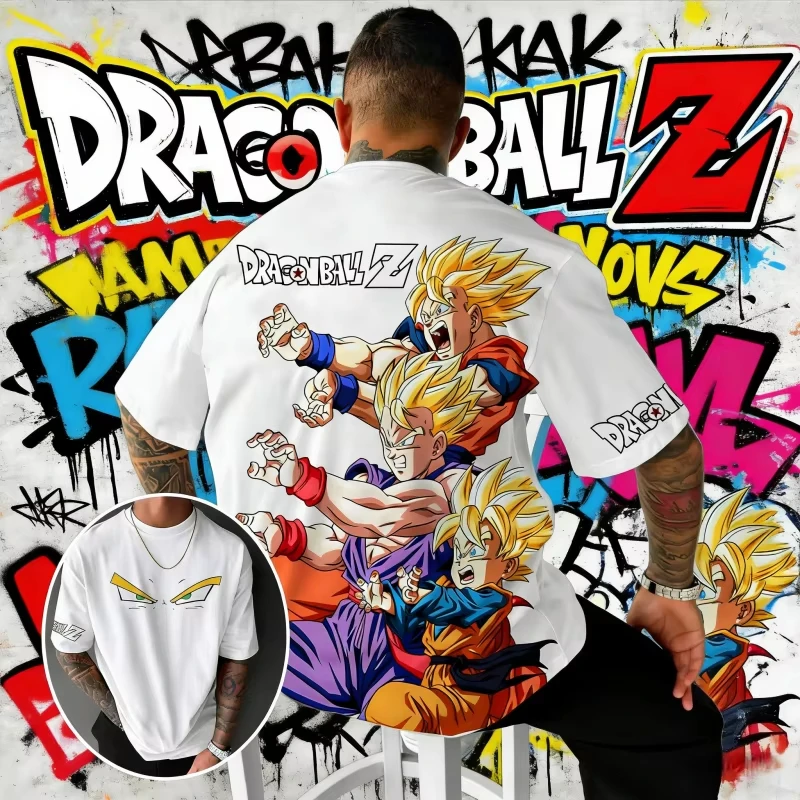 

Футболка унисекс оверсайз из 100% хлопка с винтажным принтом на спине: Гоку, Гохан, Готен из Dragon Ball Z Super Saiyan, летняя коллекция 2026 года, для фанатов DBZ