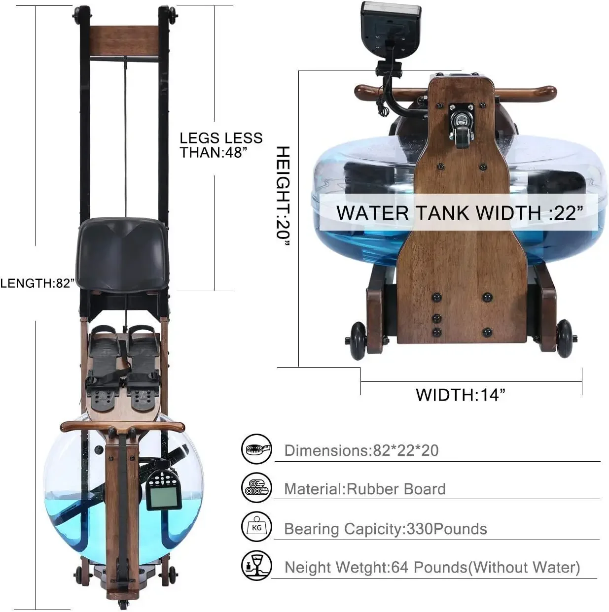 New Foldable Commercial Wood Water Rower Home gym Fitness Double Track Portable Mini Folding Water Resistance Rowing Machine