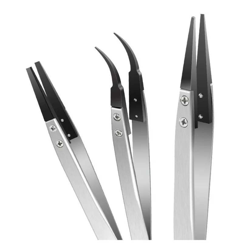 Heavy-Duty Precision Tweezers with ESD-Safe Plastic Tips for Electronics And Jewelry Repair Metal Construction