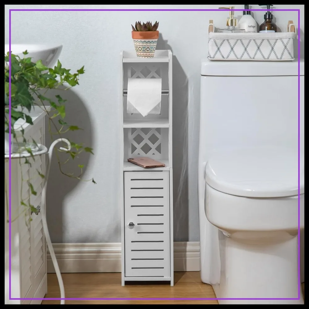 

Toilet Paper Storage: Holder Stand with Roller for Small Space, White