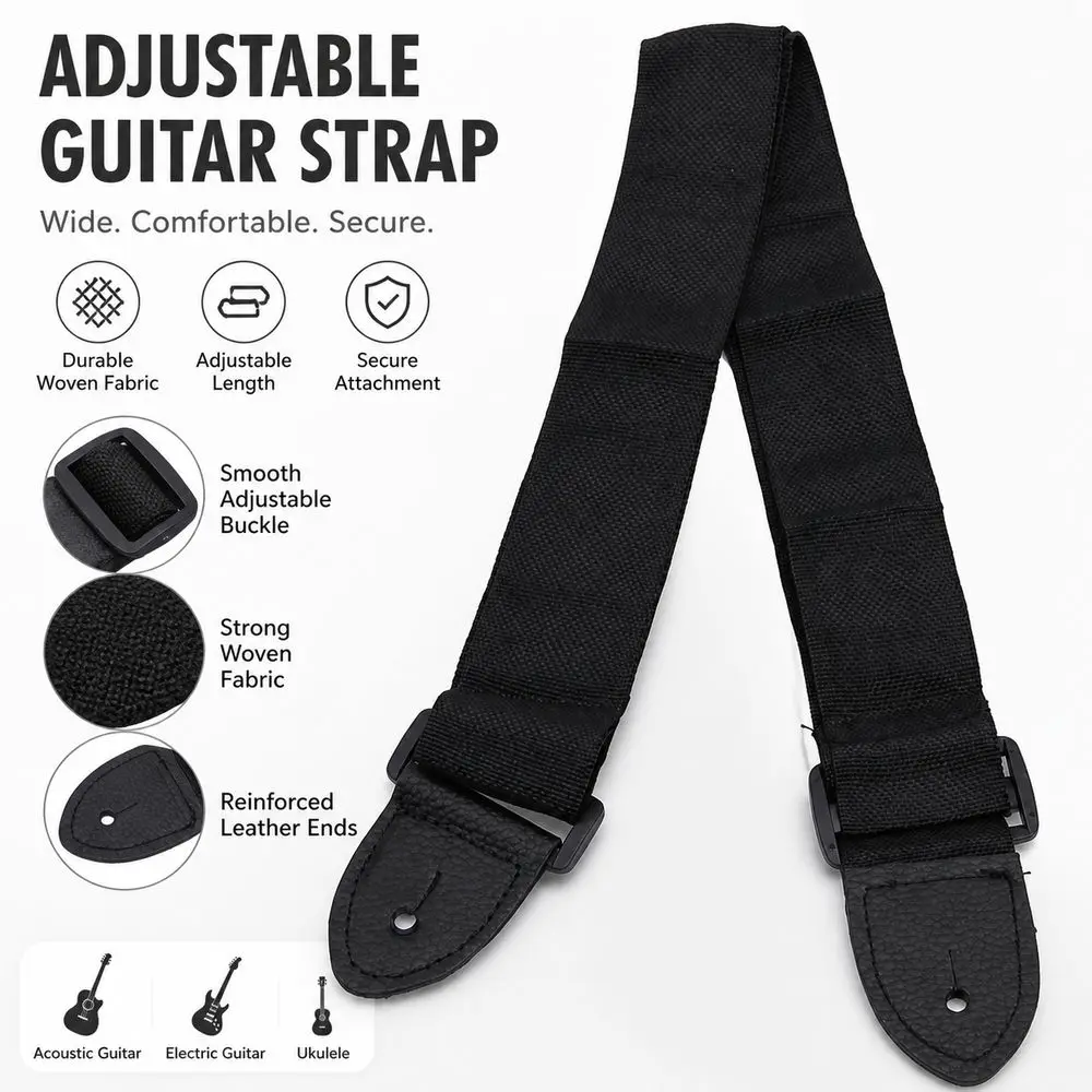 Adjustable Guitar Strap Wide Woven Fabric Acoustic Guitar Strap Music Performance Black Electric Guitar Strap Guitar Accessories