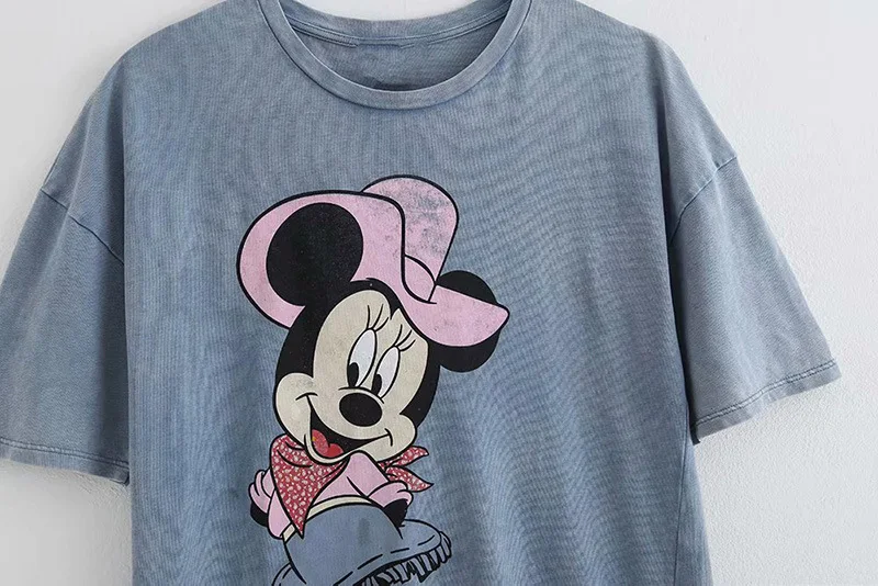 Imagem -03 - Disney Mickey Mouse Mulher Tshirts Verão Nova Minnie Topos Moda Lazer Selvagem Impresso Camiseta Gráfico Camisetas Femininas Kawaii Roupas